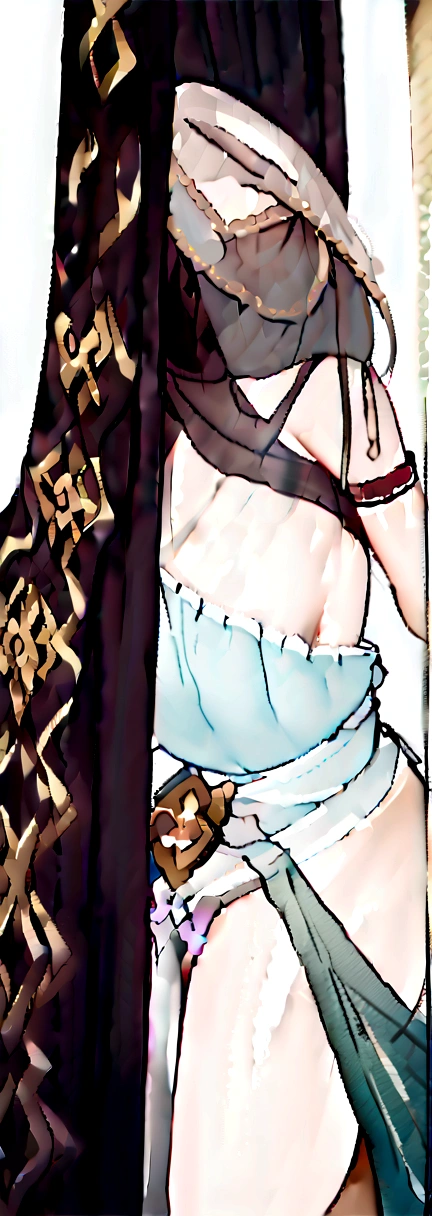 tmasterpiece,Best quality,extremely detaild的 CG unified 8k wallpapers, tmasterpiece, Best quality, CG, optics , Aponia (((Honkai Impact 3rd))),detail processing,((blue eyes)), cabelos preto e longos,((virtuous,A mature woman)),((Huge cleavage)),Intimacies,eventide,The beautiful_the face,tattoo all over body,Clear face,face expressionless,(( persia dancer/transparent sarong)) ,Beautiful buttocks,arm ring, bangle,((Concept curtain+mouth veil))
