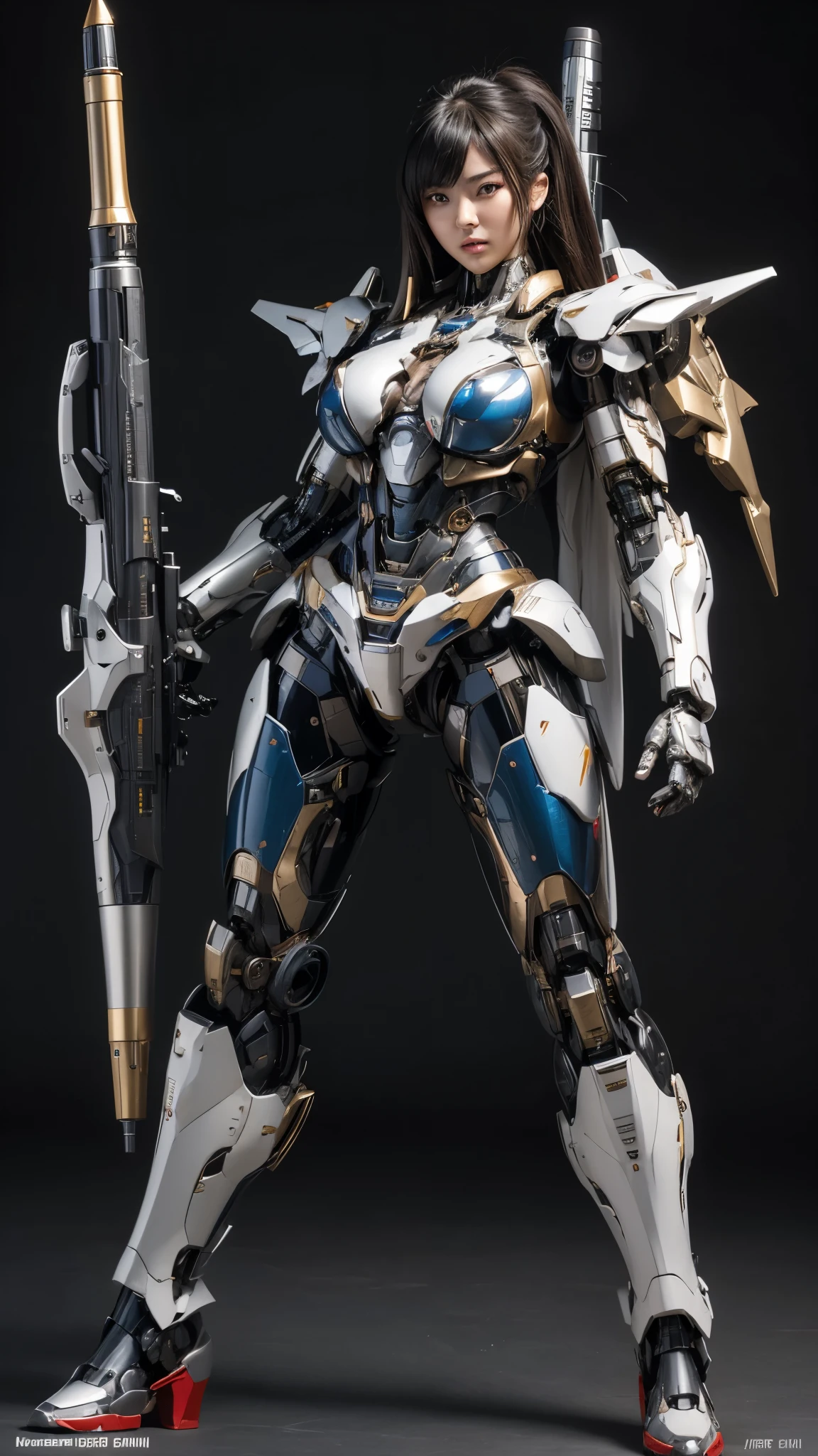 Textured skin, Super Detail, high details, High quality, Best Quality, hight resolution, 1080p, hard disk, Beautiful,(Super Heroine),Oppai Missile,beautiful cyborg woman,Mecha Cyborg Girl,Battle Mode,Girl with a Mecha Body,She wears a battle cyborg mech with a weapon,Fulll body Shot