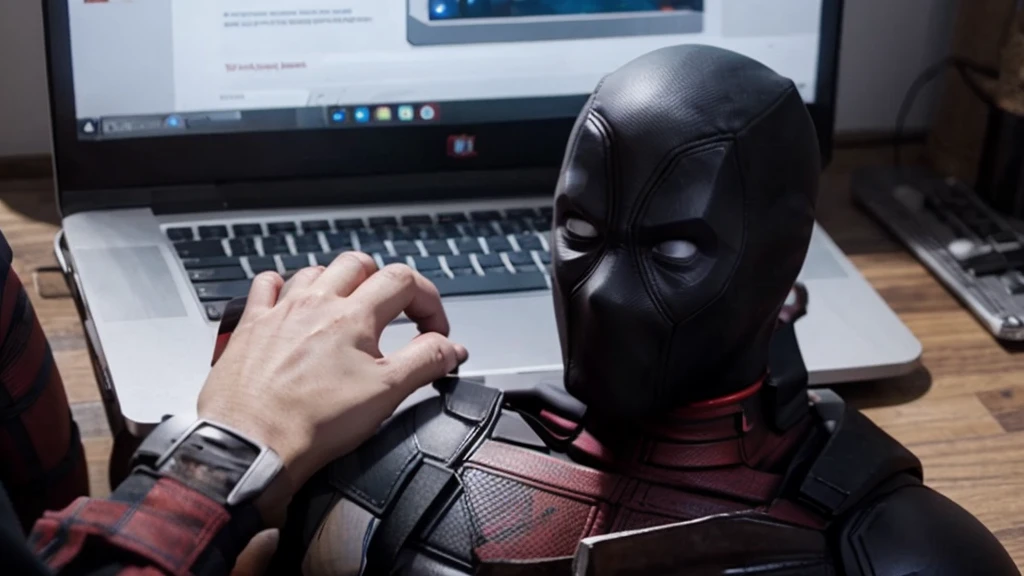 Deadpool using laptop
