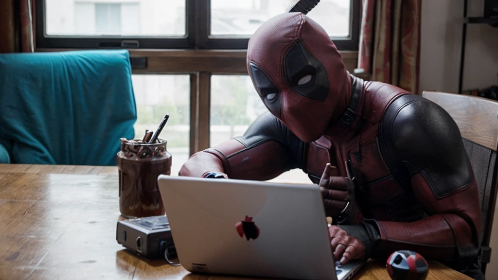 Deadpool using laptop