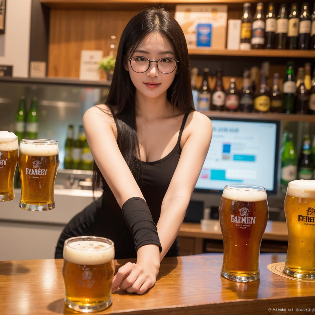 ((best quality)), beer promotion flyer, asian beauty, cheer post, glasses of beers