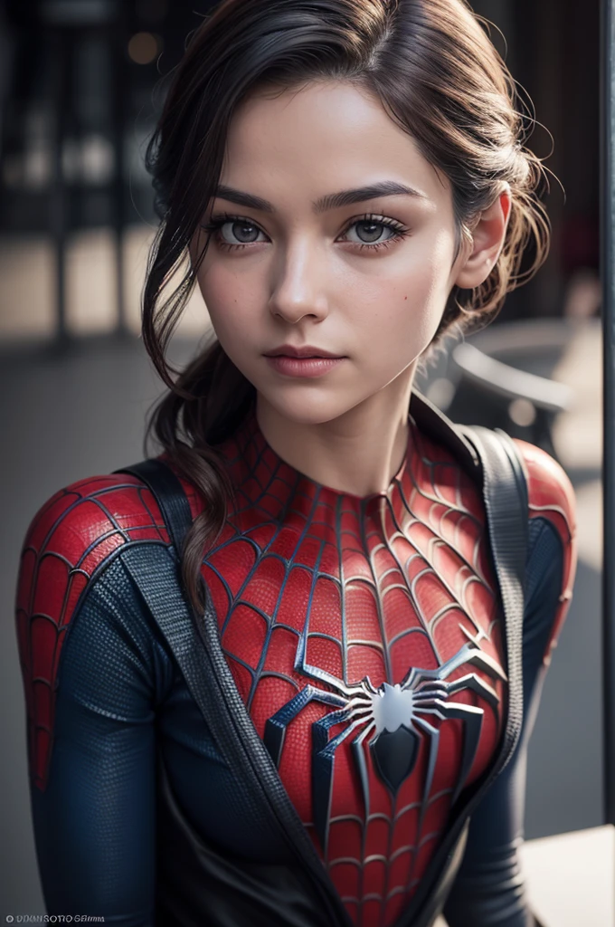 A photograph of Spider-Man, without mask, the 20s, bonitas, face detailed, looking at the camera, portraite, 8k hd, high qualiy