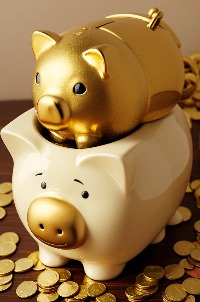 Money spilling out of a golden piggy bank