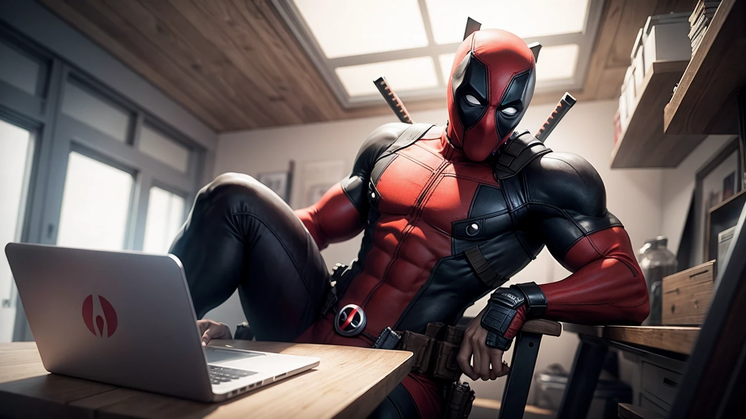 Deadpool using laptop