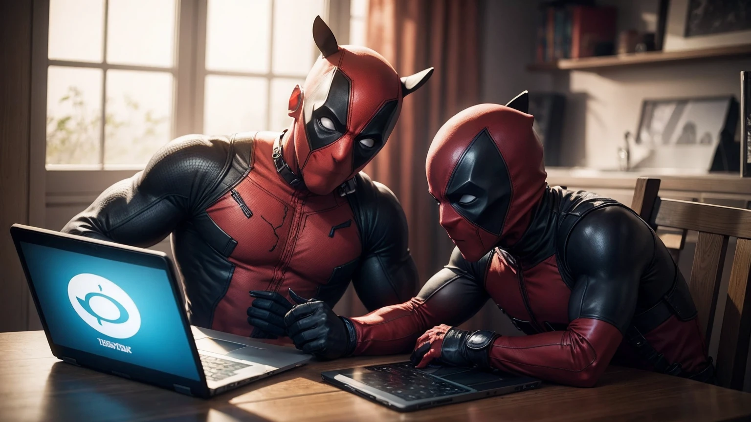 Deadpool using laptop