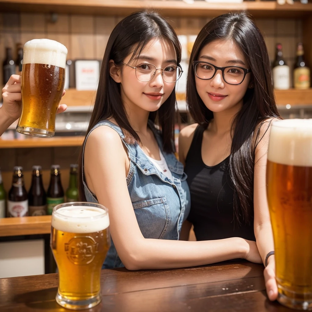 ((best quality)), beer promotion flyer, asian beauty, cheer post, glasses of beers