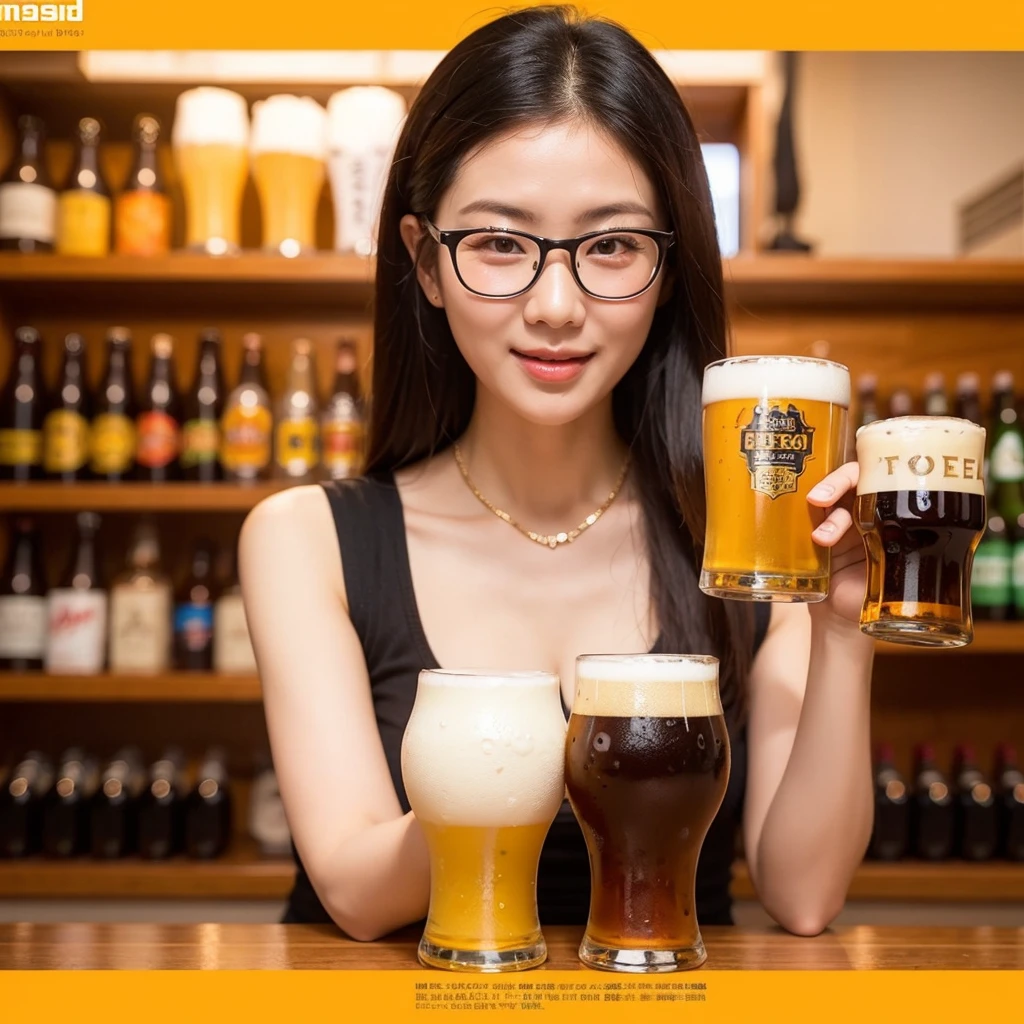 ((best quality)), beer promotion flyer, asian beauty, cheer post, glasses of beers