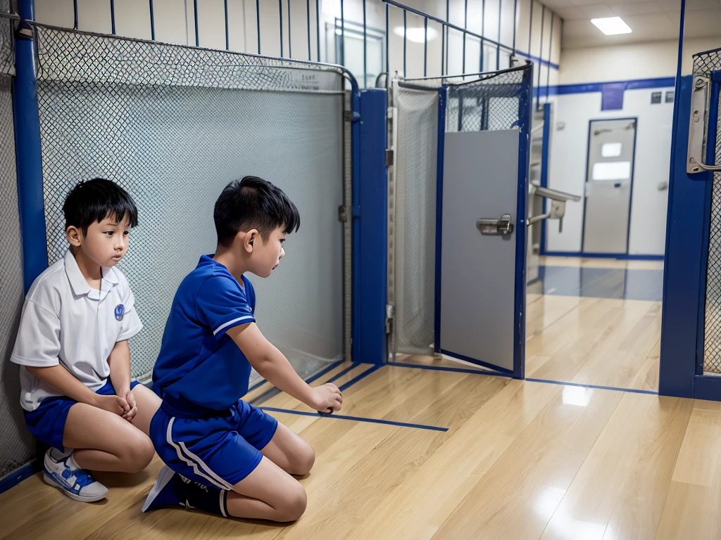 Prison cell、 regression、Prison officers abuse、、Forced to wear diapers、Kneel、Boy rapes boy、Boy in gym clothes、Blue shorts、Shorter than other people、(10Age 1.4)、Japanese、Hot summer day、My body is shaking with fear、Frightened boy、I'm about to cry、torture、(Boy 1.4)