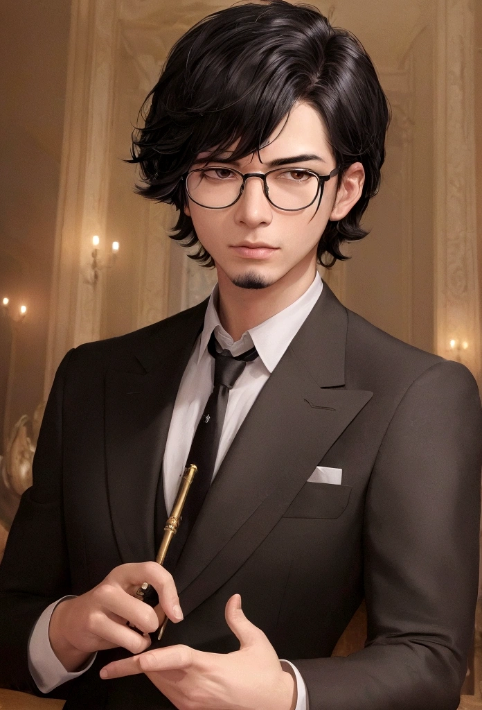 masterpiece, Highest quality, figure, Super detailed, In detail, High resolution, 8k wallpaper, Perfect dynamic composition, Beautiful attention to detail, Black Hair, Glasses, tobacco