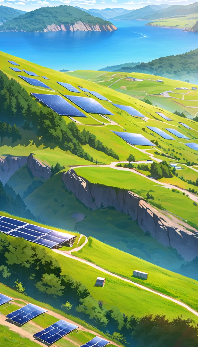 ,hillside,Hiking, plateau, summer,(Many photovoltaic power stations:1.5),nobody