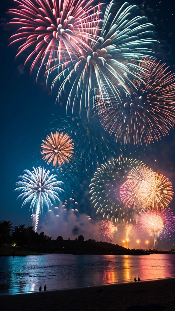Summer night fireworks scenery