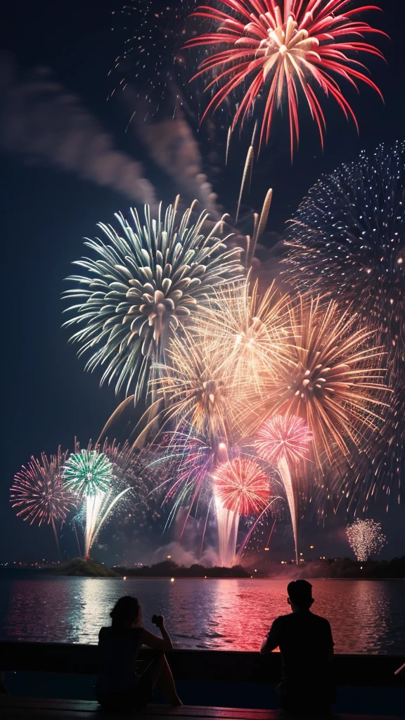 Summer night fireworks scenery