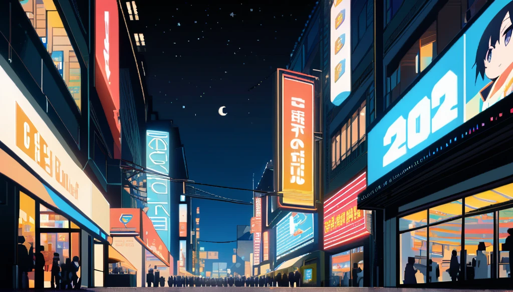 ((Anime Black Bullet Art)), 8k, ultra full high definition. The setting is a street in the center of Akihabara(detailed:1.9), the street is large, the year is 2024, summer, without fog, full of varied open stores in the surrounding area, full of people(multiple:1.1) in the surrounding area, it is 21 hours, the sky is starry, the environment is illuminated by the lights of streetlights and open stores.  There is a girl, she is the focus of the scene, she is 12 years old, very short stature(short:1.9), blond hair(short:1.9), beautiful face, very pale with skin, wearing short clothes, very thin(thin:1.9), voluptuous, big breast, big round ass, very thin waist, fullbody. The atmosphere is coolest.