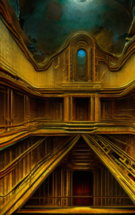 see the portal
gate to madness
locked forever
in a veil of shame
deny extraction
thirst for disgrace
watch his break
emperor's killed
light of the day
shadows of beyond
scaffold of steel
the throne has gone
dethroned emperor
dark colours, masterpiece, highly detailed, 4k resolution,  3d modelling,abstract art, Klee art