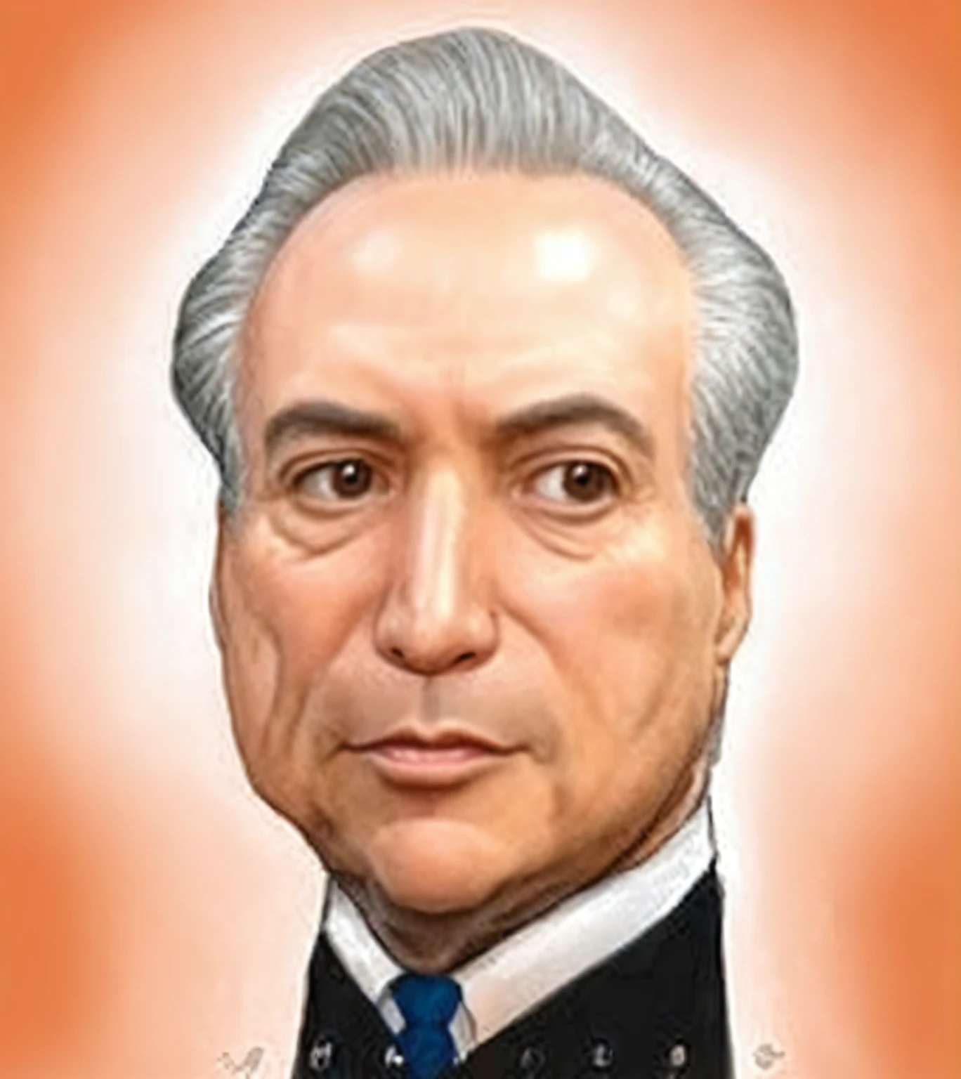 3D funny caricature style cartoon style, 57 year old man, short gray hair, short hair, in a dark blue suit and light blue shirt, no tie, Smiling for the camera, profile photo, commercial shot., face is well lit