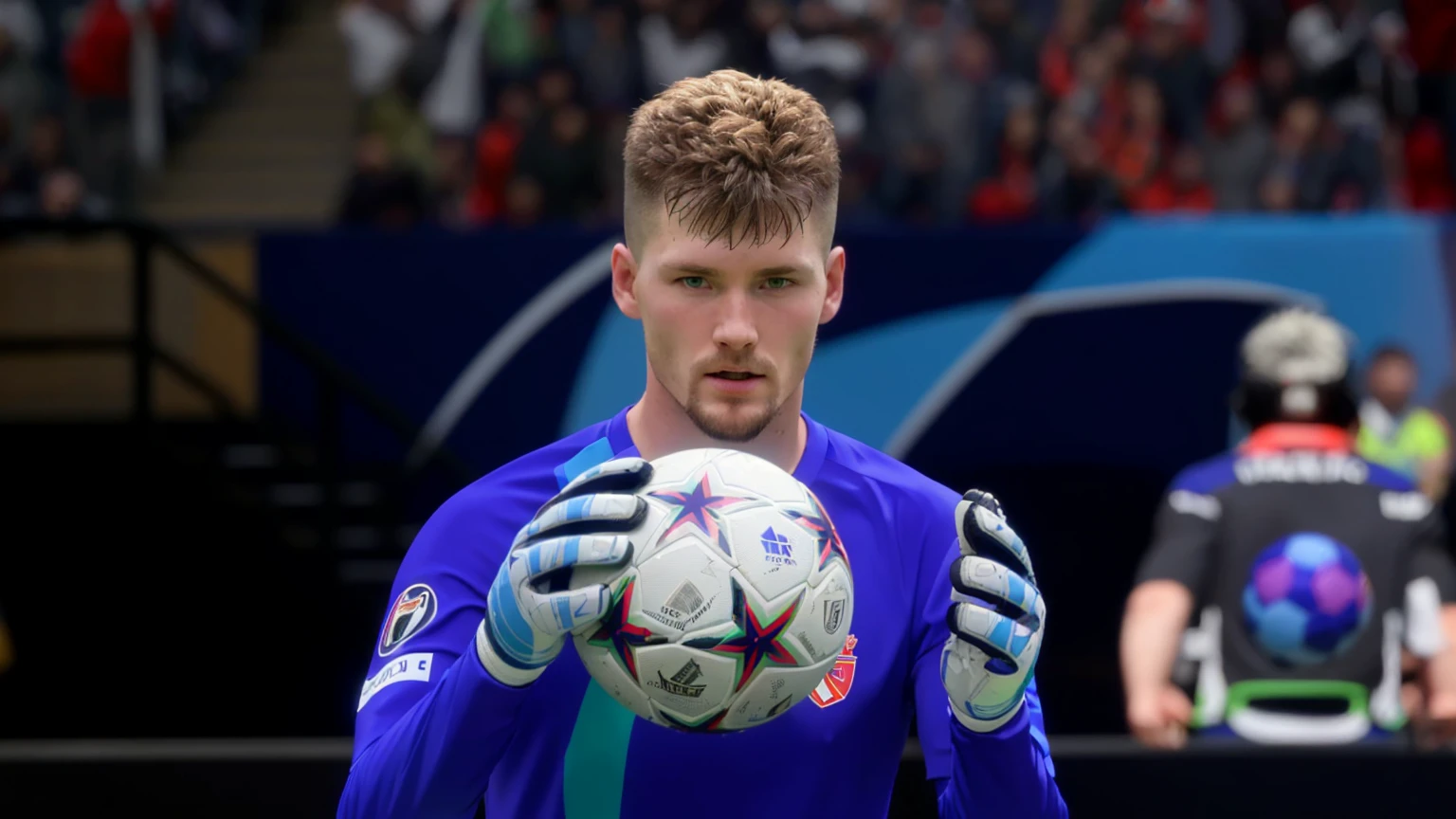 there is a man holding a soccer ball in his hands, inspired by Jan Asselijn, 8k highly detailed face, with fully detailed faces, inspired by Perin del Vaga, inspired by Juraj Julije Klović, in game style 8k, 16k upscaled image, with very highly detailed face, ultra-realistic graphics