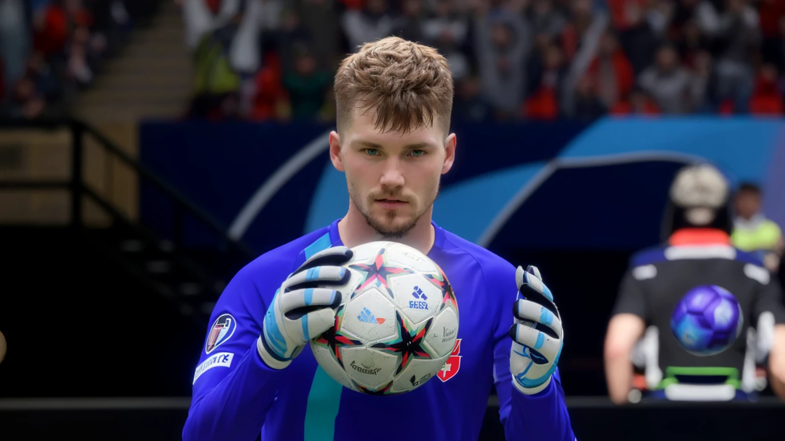 there is a man holding a soccer ball in his hands, inspired by Jan Asselijn, 8k highly detailed face, with fully detailed faces, inspired by Perin del Vaga, inspired by Juraj Julije Klović, in game style 8k, 16k upscaled image, with very highly detailed face, ultra-realistic graphics