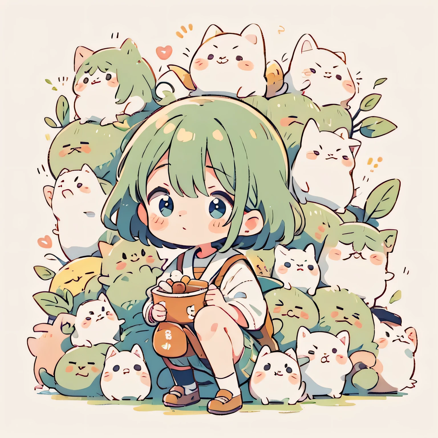 Watase Seizo style, Masterpiece, best quality, 8k, cute girl chibi