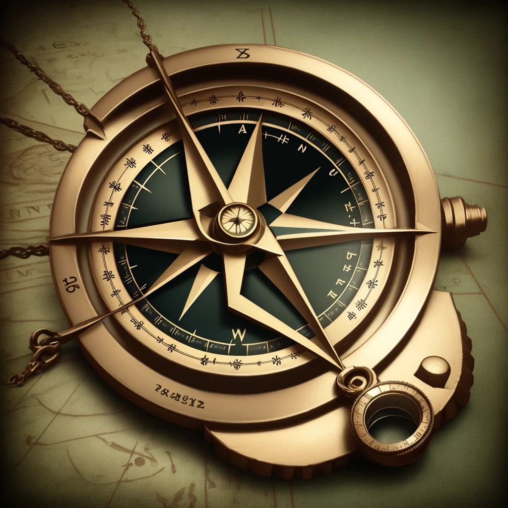Realistic compass,Game Icon,A vintage compass,The compass is strung with a chain,High-definition quality,High-quality posters,4K,