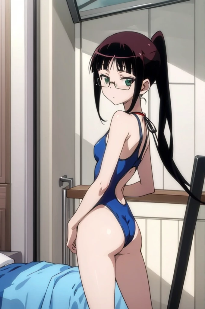 solo, 1girl, ruri miyamoto,, closed mouth, looking at viewer, swimsuits,leotard,socks,my room
