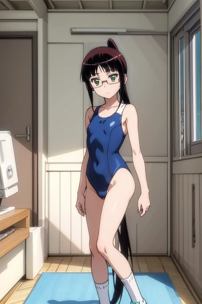 solo, 1girl, ruri miyamoto,, closed mouth, looking at viewer, swimsuits,leotard,socks,my room