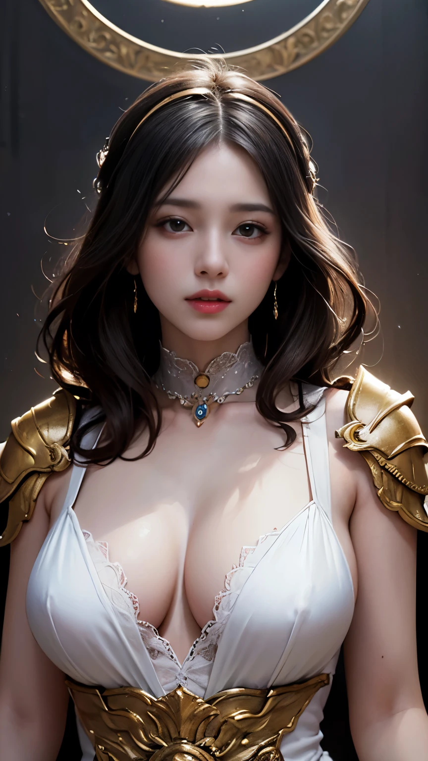 8K resolution, masterpiece, Highest quality, Award-winning works, unrealistic, Portrait of a Spiritual Goddess, sole sexy lady, healthy shaped body, 25 years old, white wavy long hair, hair band, big firm bouncing bust, ancient roman military commander's armor, complicated, elegant, Very detailed, Digital Painting, artステーション, コンセプトart, Smooth, Sharp focus, shape, artジャム、Greg Rutkowski、Alphonse Mucha、William Adolphe Bouguereau、art：Stephanie Law , Magnificent royal background, Royal Jewel, nature, Full Shot, Symmetric, Greg Rutkowski, Charlie Bowwater, beep, Unreal 5, Surreal, Dynamic Lighting, ファンタジーart, complicatedな色, Colorful magic circle, flash,  dynamic sexy poses