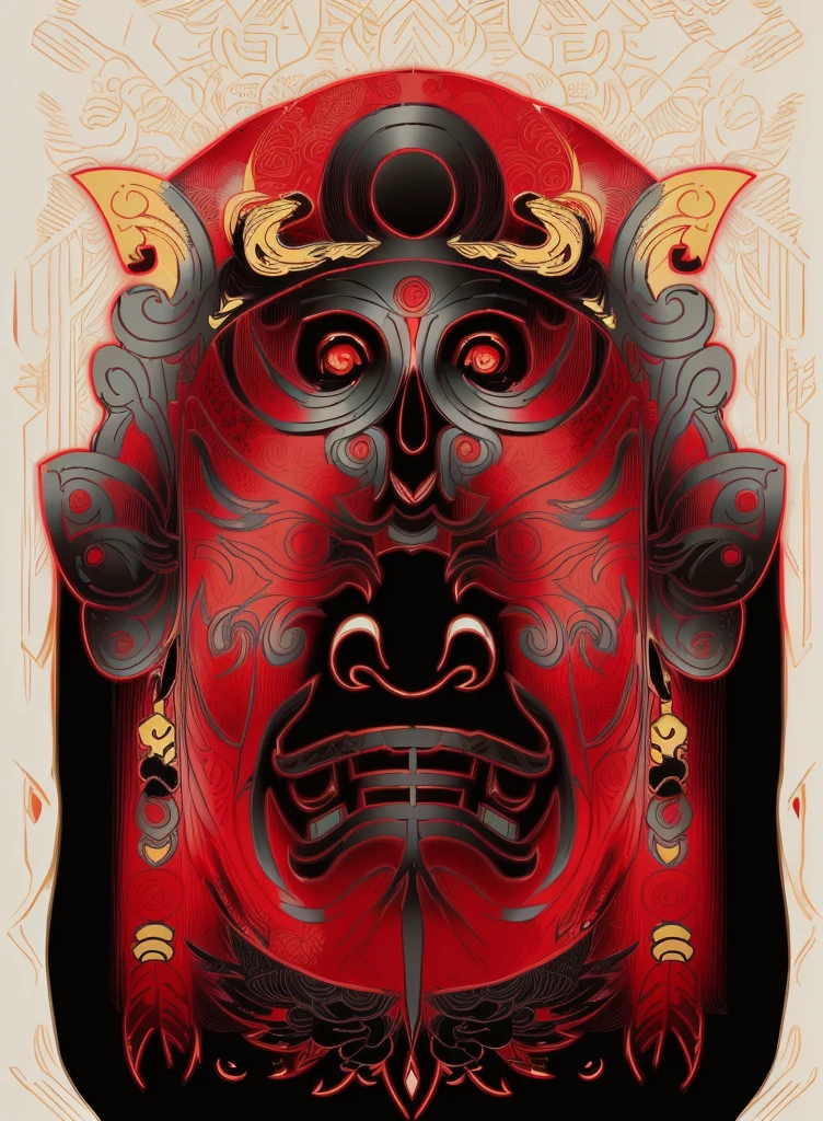 "A detailed and impactful portrait of a Hannya Mask, com cores intensas e sombras contrastantes. The frightening and enigmatic expression of the mask should be emphasized, transmitindo sua natureza sobrenatural. The dramatic lighting creates a sinister mood, com tons de vermelho e preto dominando a cena. O fundo deve sugerir um ambiente sombrio e misterioso, with elements such as mist or smoke. Detalhes minuciosos, such as mask texture and facial details, devem ser destacados. The image should convey a sense of intrigue and mystery, capturing the essence of Hannya's Mask."