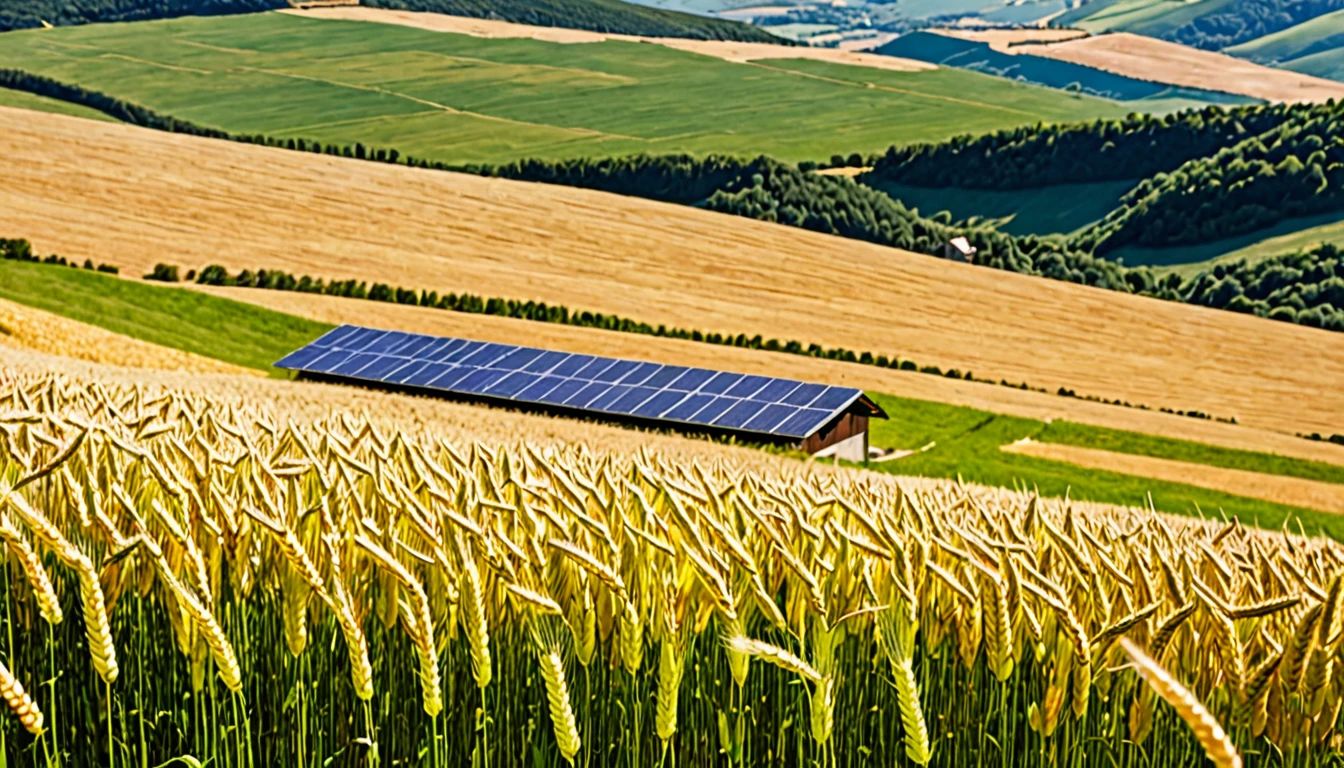 Wheat Field,hillside,Hiking, plateau, summer,Many photovoltaic power stations,nobody