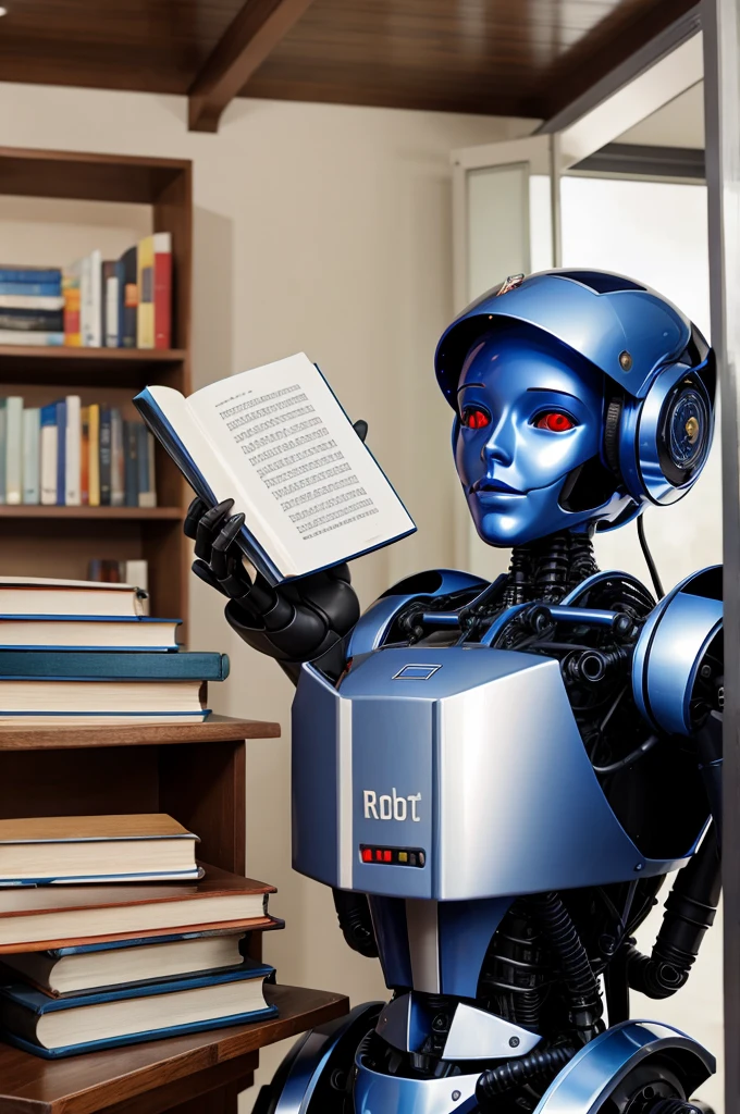 A robot reading books
