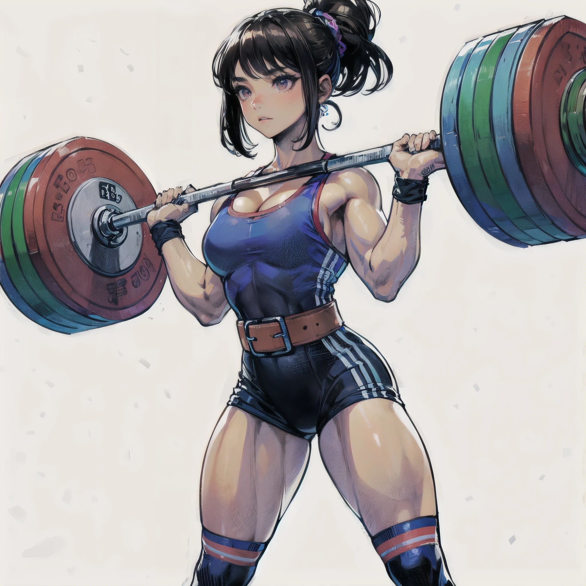 masterpiece, (textured skin), best quality, gorgeous beautiful girl, (a female weightlifting athlete), detailed clothes,large breasts,narrow waist,, (beautiful face), cinematic lighting, (at weightlifting venue ),