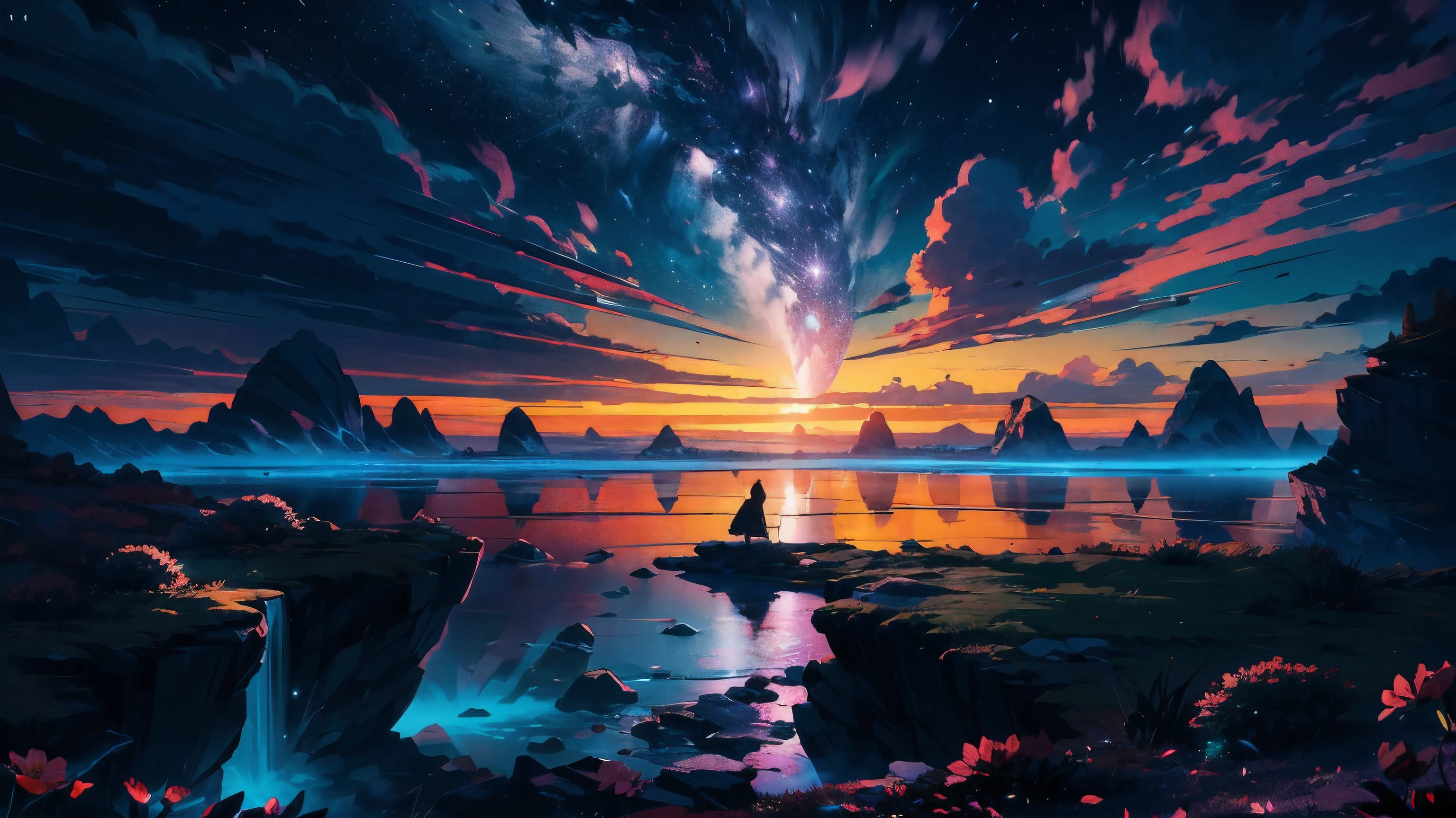 Entrez dans un monde d'enchantement et de splendeur, où la réalité se confond parfaitement avec les rêves. Imaginez une vue impressionnante : une mer d'étoiles sans limites, scintillant d'un éclat éthéré au-dessus d'une vaste étendue de nuages gonflés. Au premier plan, une jeune fille se tient gracieusement sur un nuage, sa silhouette se dessine délicatement sur la toile céleste.
Observez sa position, son regard levé avec une admiration ravie vers les cieux scintillants, capturant son profond sentiment d'émerveillement et de respect. Embrassez les émotions suscitées par cette scène - une tapisserie tissée avec admiration, curiosité, et une connexion intime avec l'immensité du cosmos.
Contemplez la signification de ce moment pour la fille : réfléchit-elle à sa place dans l'univers ?, cherchant du réconfort au milieu de la symphonie céleste, ou peut-être se lancer dans sa propre odyssée céleste?
Créez un récit ou évoquez une ambiance, tisser un langage évocateur pour mettre en valeur l'essence surréaliste et éthérée de la scène. Plongez dans l'interaction entre le tangible et l'intangible : la solidité du nuage sous elle, juxtaposé à l'étendue infinie d'étoiles au-dessus. Enrichissez le tableau avec les murmures de la nature: la douce caresse de la brise, l'écho lointain du chant des oiseaux, ou le parfum subtil des fleurs emportées par le vent. Laissez l'étreinte de la nature envelopper la scène, lui insufflant un sentiment de tranquillité et d'harmonie au milieu du spectacle cosmique.