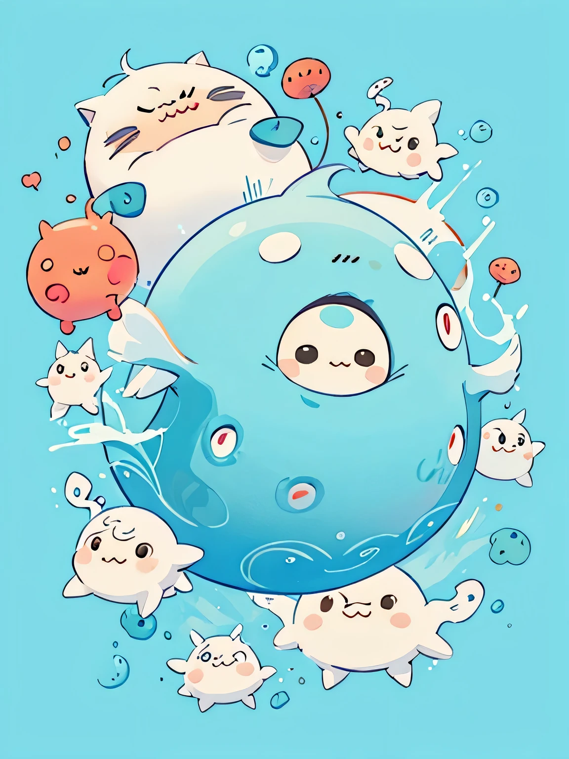Hayao Miyazaki style、Kawaii Design, No people、(((Cute amoeba))), 
