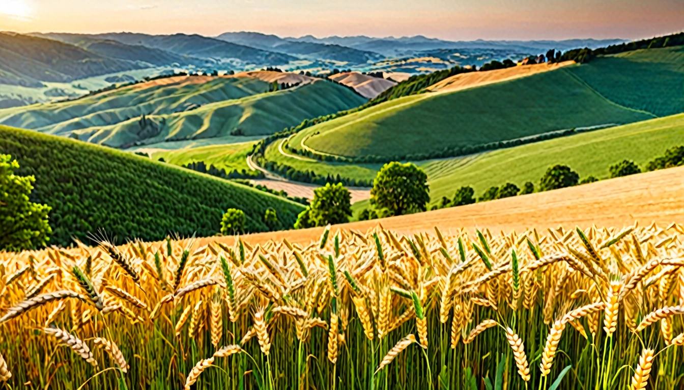 Wheat Field,hillside,Hiking, plateau, summer，,nobody