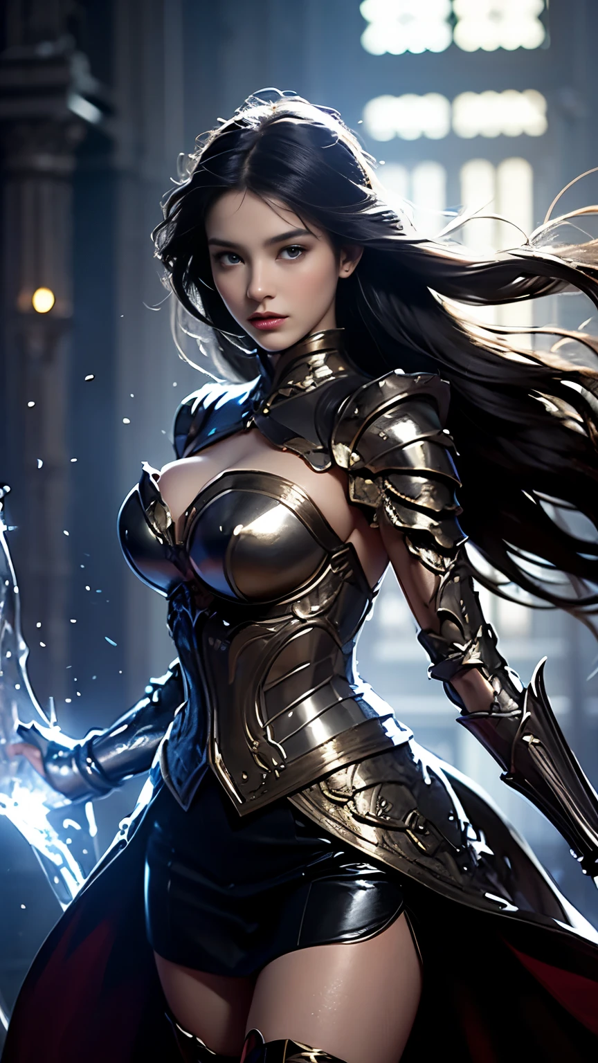 Realistic, 35 mm, Intricate details, nffsw, Intricate details, Highly detailed, Natural Skin Texture, Real, sharp, 1 girl, Chinese, blush, Black eyes, fine black hair, Full body, Detailed background, Detailed face, (1nf3rnalAI , Hell theme: 1.1), Strong expression, Dynamic Pose, Glass robot, (made of glass: 1.1), translucent, Glass structure, Warrior, Glass shield, Dirty glass, Machine, power, Magic Symbols, Mysterious powers, Floating particles , Reflectors, Wind, Storm in the background, Movie atmosphere,