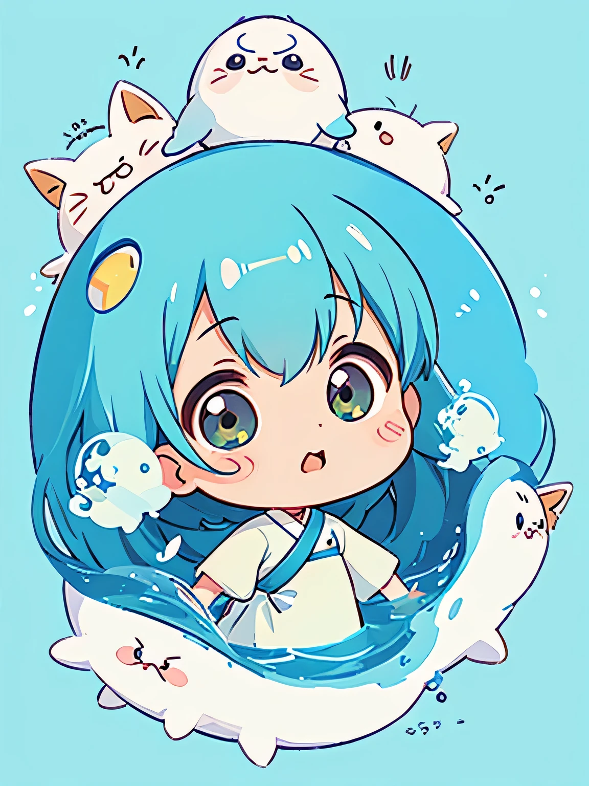 Hayao Miyazaki style、Kawaii Design, The most beautiful girl of all time、chibi, (((Cute amoeba))),