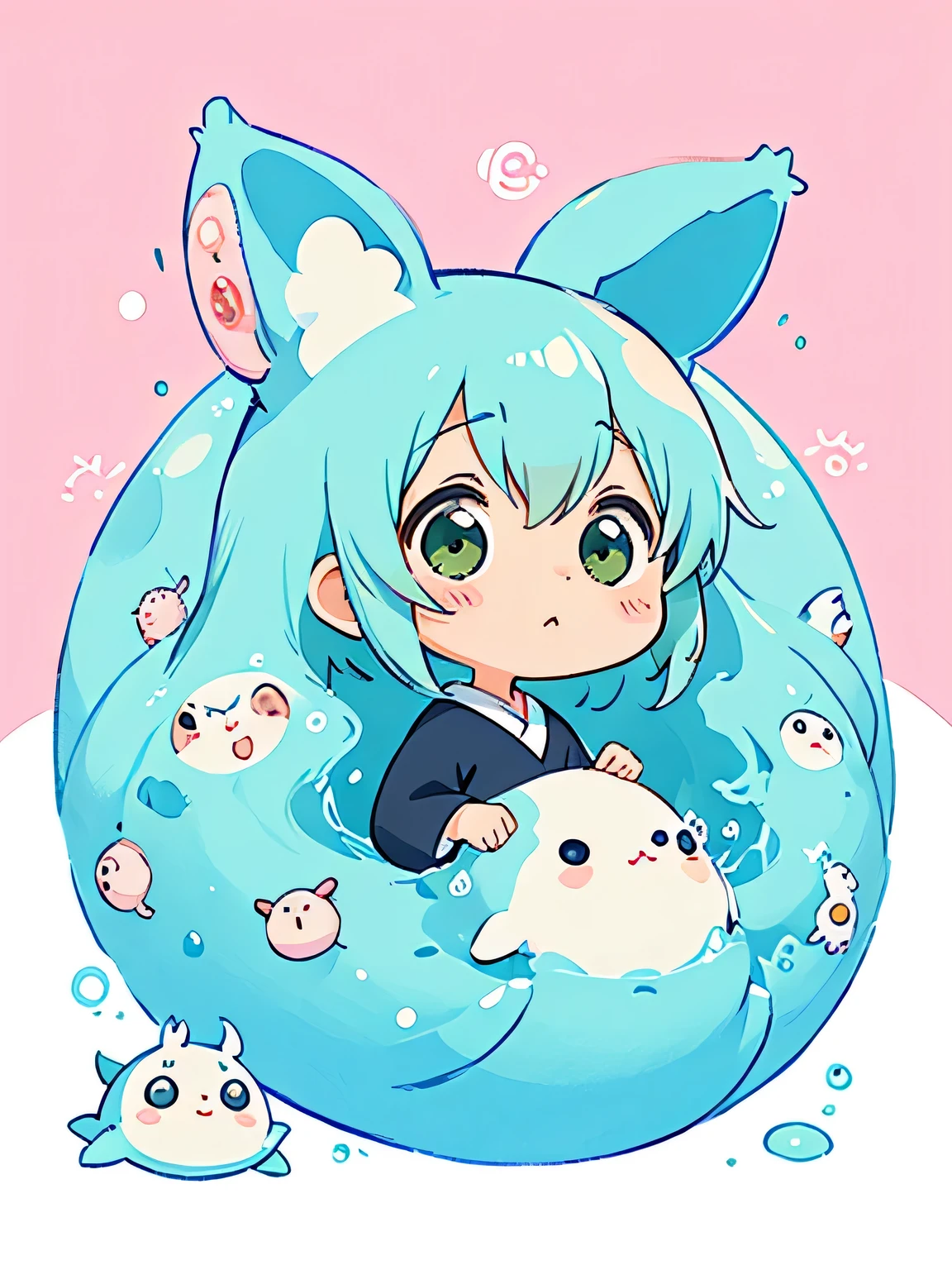 Hayao Miyazaki style、Kawaii Design, The most beautiful girl of all time、chibi, (((Cute amoeba))),