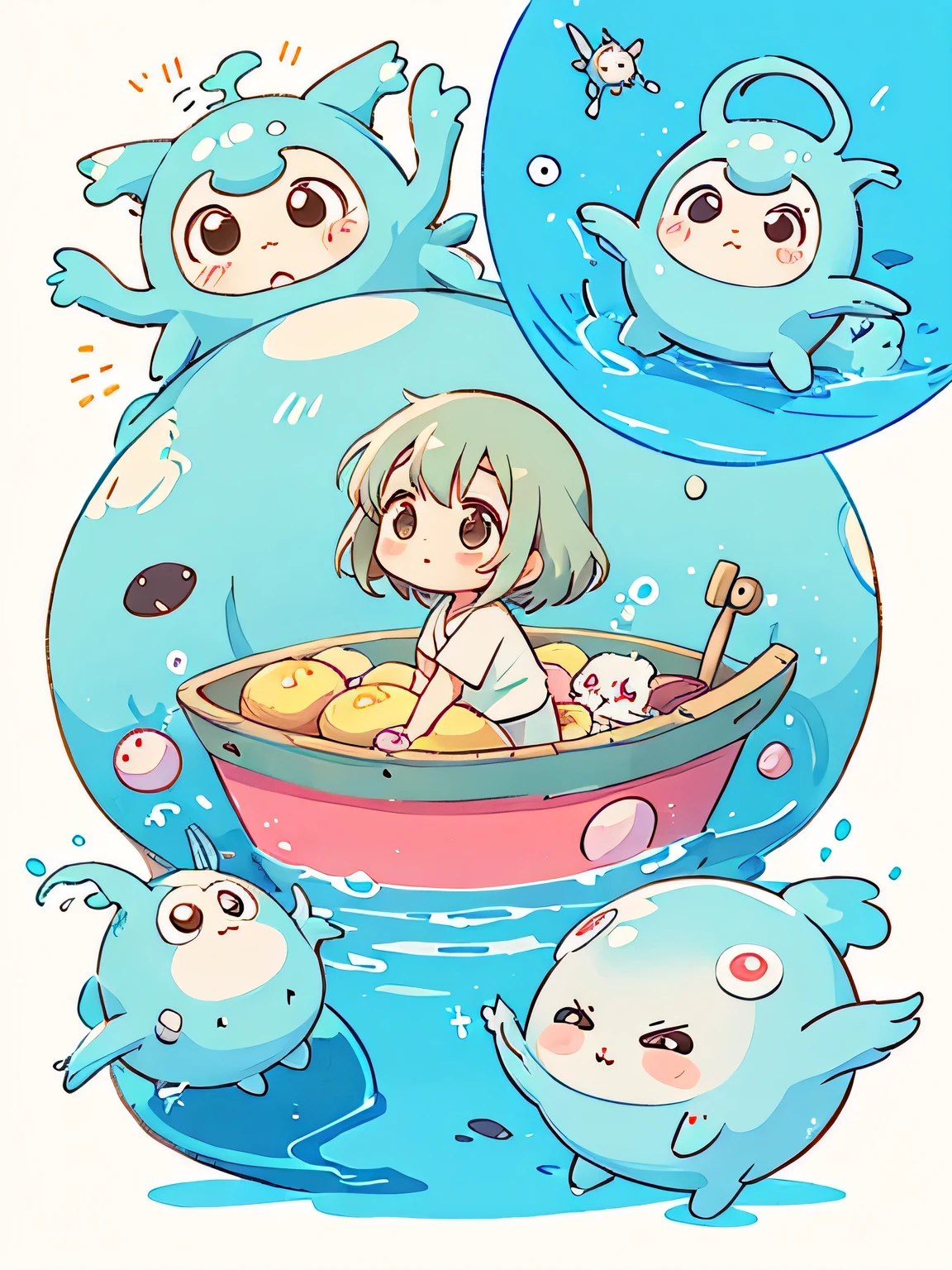 Hayao Miyazaki style、Kawaii Design, The most beautiful girl of all time、chibi, (((Cute amoeba))),