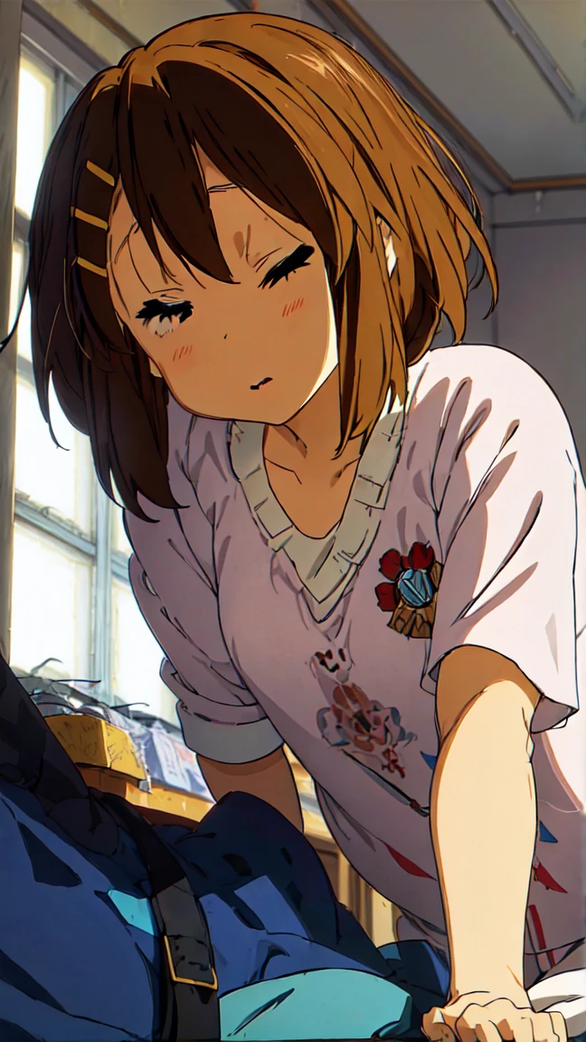  ((nude))score_9, score_8_up, score_7_up, source_anime, asukalangley, asuka langley soryu, long hair, bangs, brown hair, hair ornament, hospital gown, indoors, hospital, lying on back, sleeping, hospital bed, closed eyes, looking at viewer, dutch angle, cowboy shot,