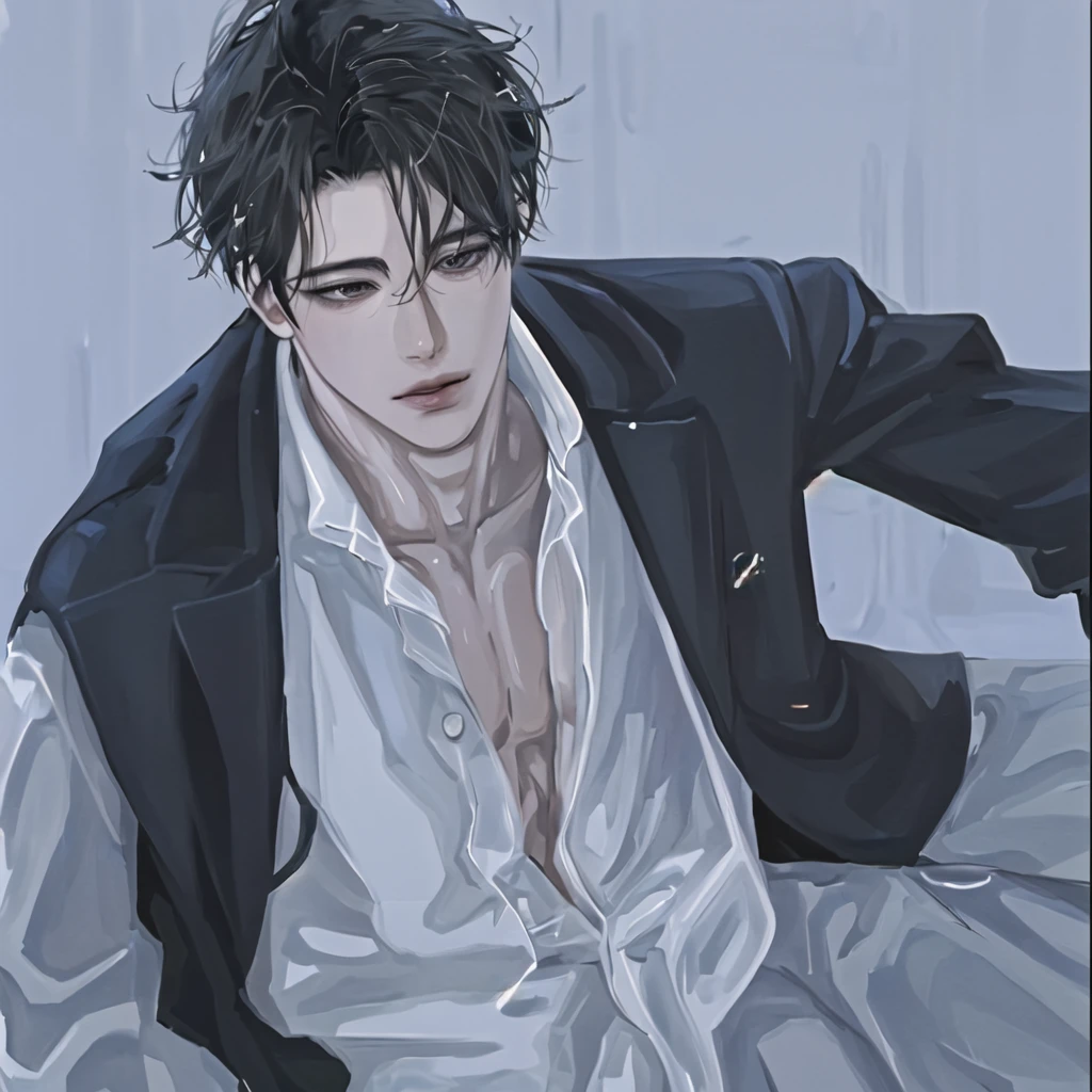 anime boy,realistic anime,black haired boy looking at camera,wearing a black jacket,perfect,handsome,