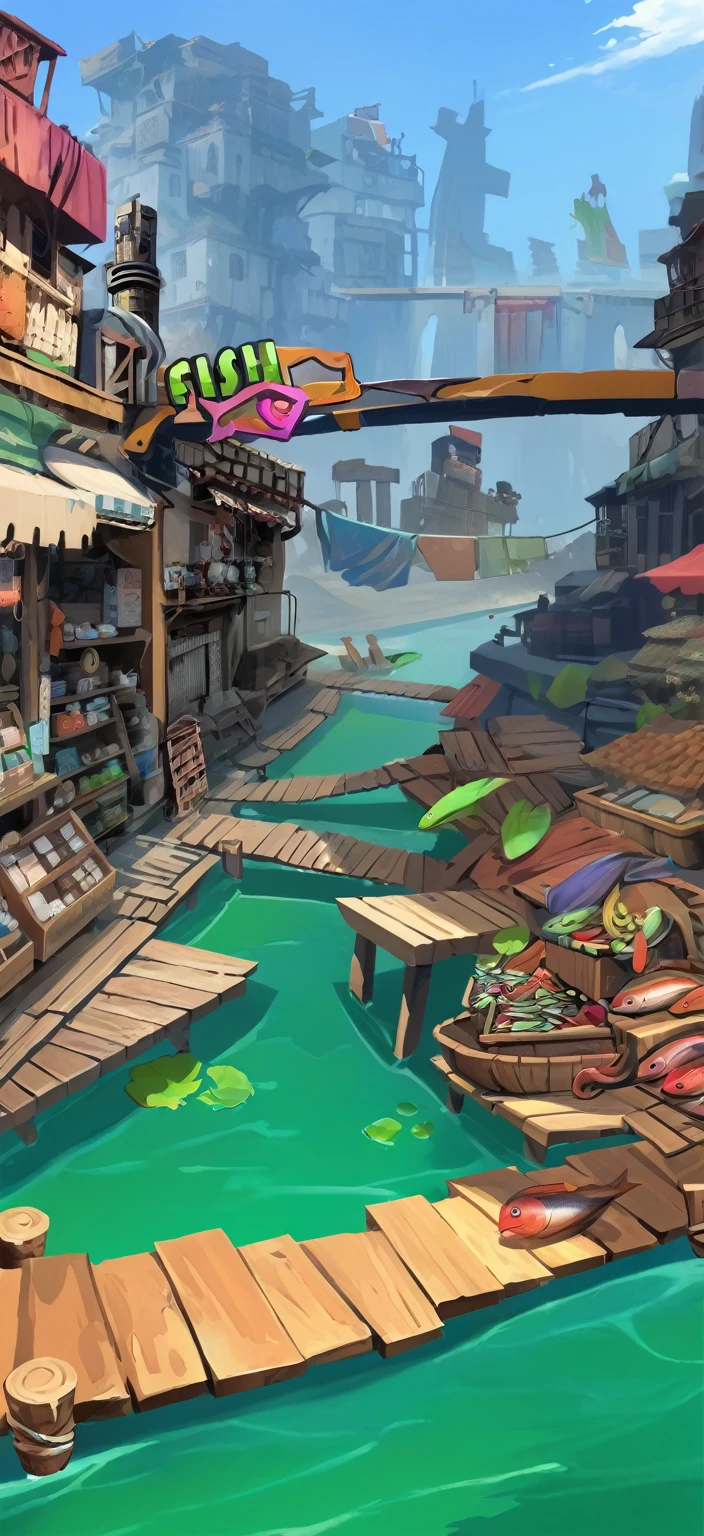 High-definition detailed fishing village underwater market