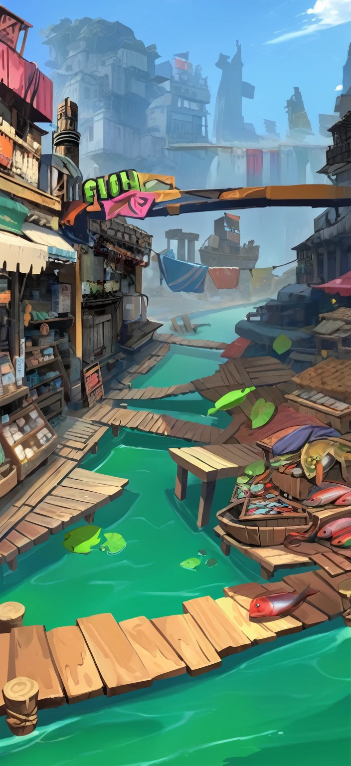 High-definition detailed fishing village underwater market