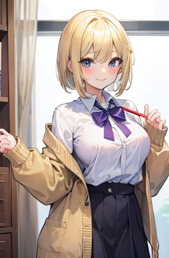masterpiece blonde Bob high school girl small Big Breasts Insanity smile cardigan whole body Gal Detective thin 歪んだsmile