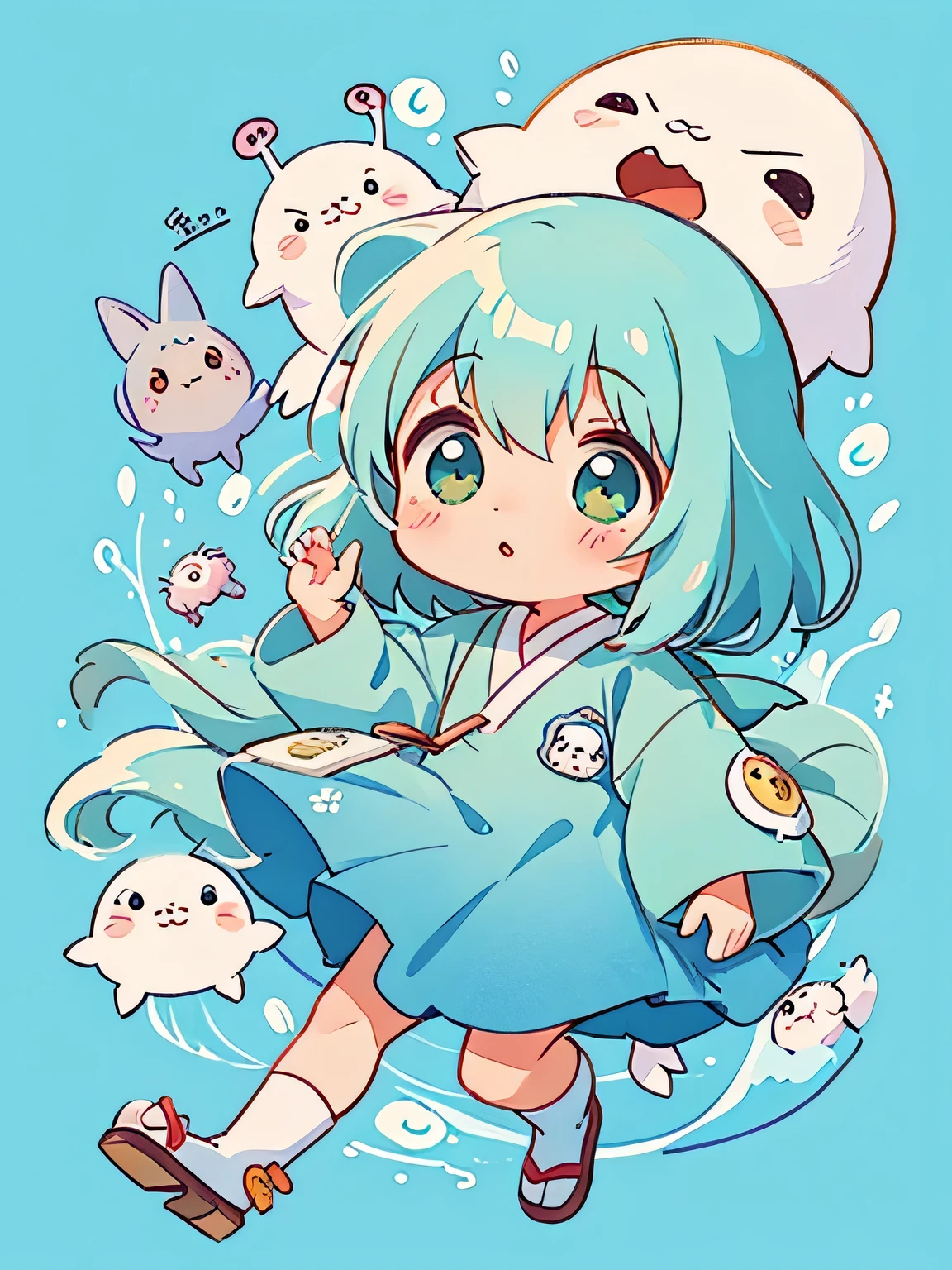 Hayao Miyazaki style、Kawaii Design, The most beautiful girl of all time、chibi, (((Cute amoeba))), ハグ