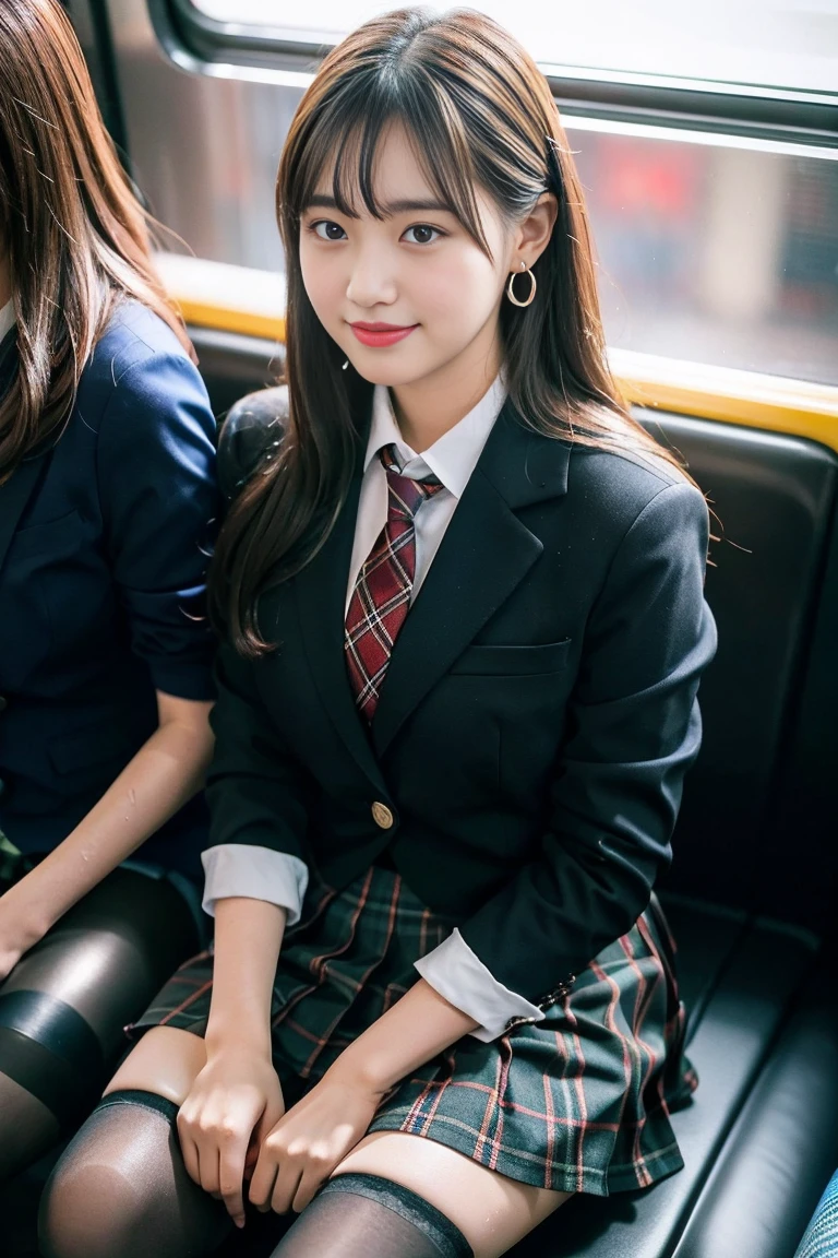Inside the train、(Ejaculation-only vehicle)、(8K), (Highest quality: 1.2), (Realistic), (Realistic: 1.37), Ultra-high resolution, 1 Girl, cute, smile, Mouth closed, Beautiful details, Beautiful Nose, Wet Hair, Giant Dulcefo, pork,University uniform,A simple blazer,Pleated skirt,Please sit down,Opaque tights,From above,Thighs(8K), (Highest quality: 1.2), (Realistic), (Realistic: 1.37), Ultra-high resolution, 1 Girl, cute, smile, Mouth closed, Beautiful details, Beautiful Nose, Wet Hair, Red lips,Small earrings,Giant Dulcefo, pork, Thighs,Self Snap,University Uniforms,Sit in your seat,Look down,From above,(A simple light brown blazer),(ダークブラウンのPleated skirt),(Dark red bow tie),(The skirt and tie are tartan....:1.3),濡れたThighs,Knee-high tights,(Thighsにクローズアップ1)、((Knee-high tightsに大量‼︎))、She's a training potty!、Flesh Toilet Slave