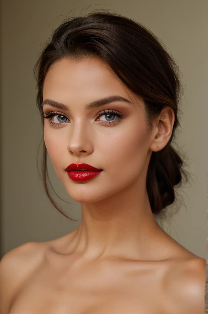 A good looking model with red lips small eys