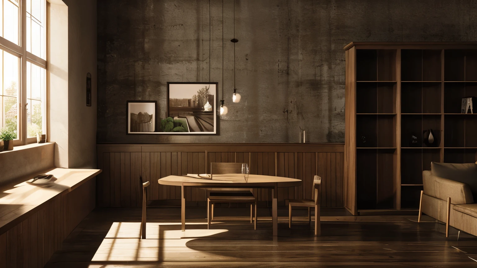 In a dimly lit room There is a mug on the table
