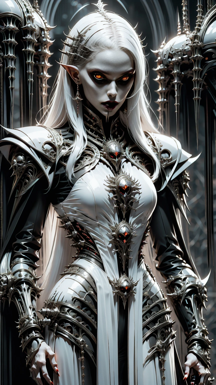 (masterpiece:1.1), (best quality:1.1), (ornate:1.1), (monochrome:1.3), (black and red:1.3), BREAK, (horror:1.0), (esoteric:1.1), (solo:1.4), (dynamic angle:1.0), (cowboy shot:1.0), (woman:1.1),(very muscular bodybuilder girl:1.25), (huge upper body:1.25), (narrow hips:1.0), long hair, (gothic intricate vampiric armor:1.25), ((full body front view)), (gauntlets:1.0), (shoulder armor:1.1), ((tarot style frame:1.25)), (glowing red eyes:1.25)