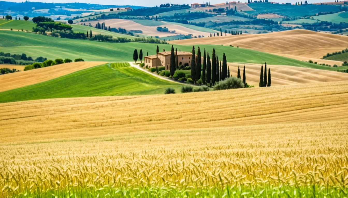 Wheat Field,hillside,Hiking, plateau, summer，,nobody, Tuscan, 