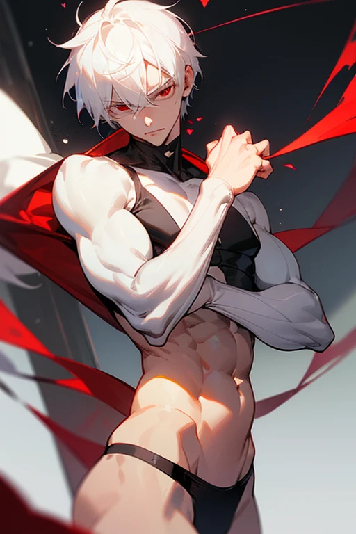 male、White Hair、Short Hair、Red Eye、Cold-blooded man、Handsome、Well-built、Cold Face、Well-formed face、Belly out、sexy、Serious face、A little embarrassing、convey love、whisper、clumsy、clumsyながらも愛をwhisper、