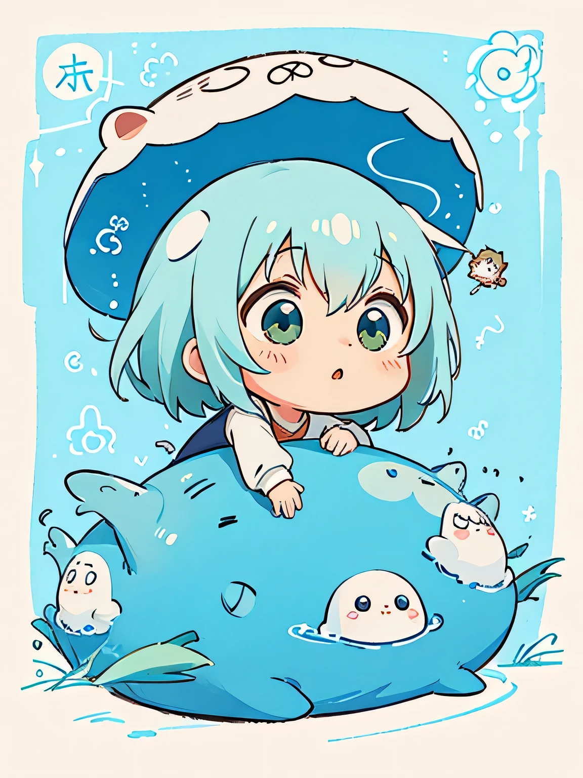 Hayao Miyazaki style、Kawaii Design, The most beautiful girl of all time、chibi, (((Cute amoeba))), study、classroom